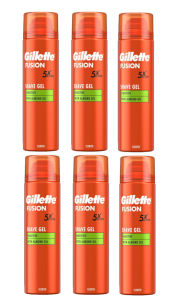 6 x Gillette Fusion 5 Action jemný gel na holení s mandlovým olejem 200 ml